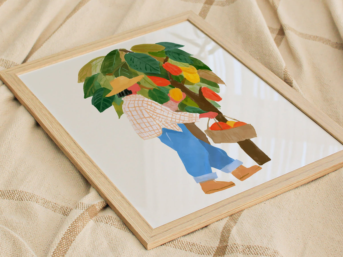 Cocoa Harvest Walk Poster | Illustrative Art Print — styled in an interior