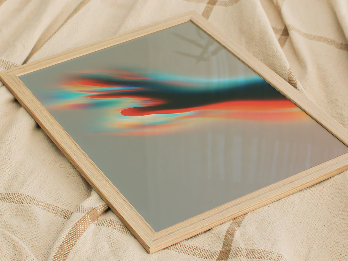 Almost Gone Poster | Coral and Cyan Abstract Art Print | Dark Fantasy Wall Art — styled in an interior