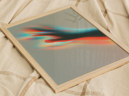 Almost Gone Poster | Coral and Cyan Abstract Art Print | Dark Fantasy Wall Art — styled in an interior