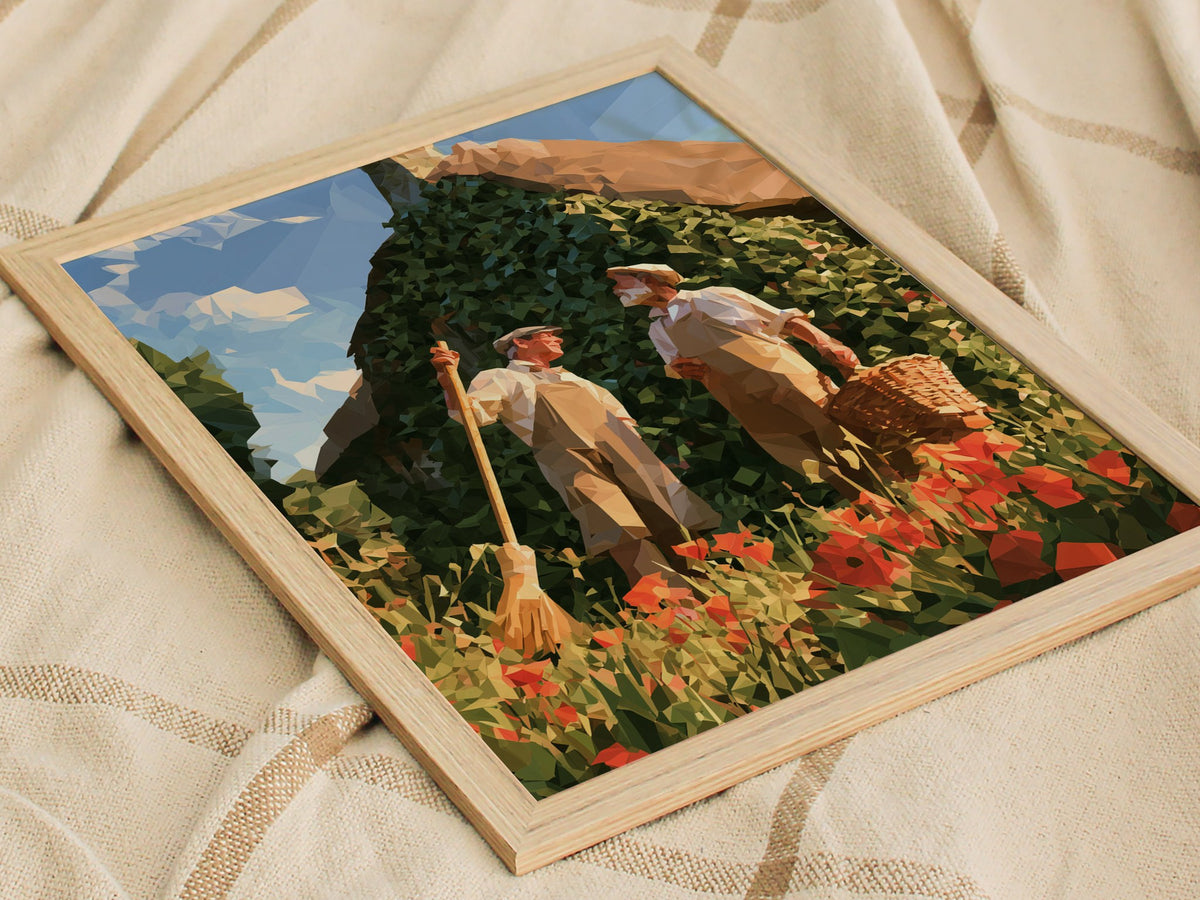 Gardeners Compare Notes Poster | Cream and Poppy Low Poly Art Print | Cottagecore Wall Art — styled in an interior