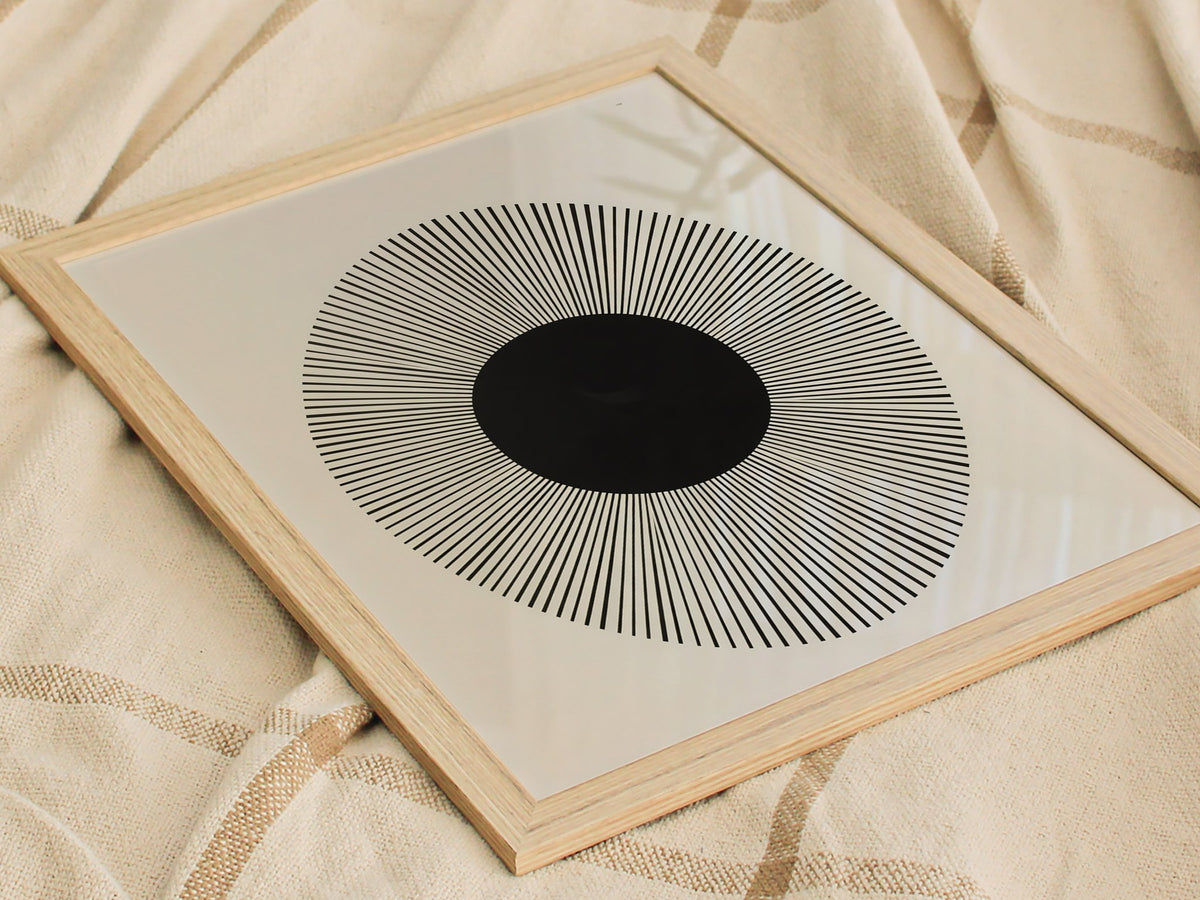 Happy Sun Poster | Black and White Minimalism Art Print | Kids Room Wall Art — styled in an interior