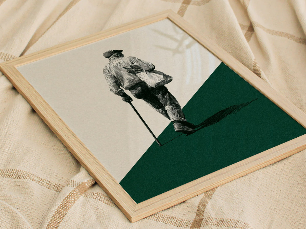Walking with Bread Poster | Cream and Forest Pen and Ink Art Print | Minimalist Wall Art — styled in an interior