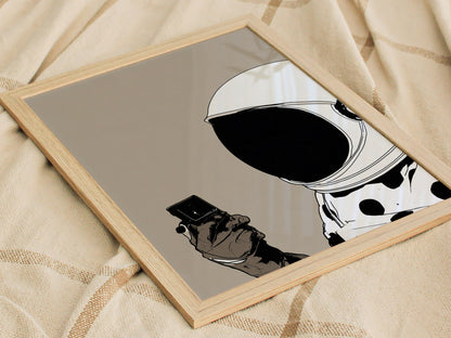 Astronaut Claims Shade Poster | Cream and Brown Illustrative Art Print | Fashion Forward Wall Art — styled in an interior