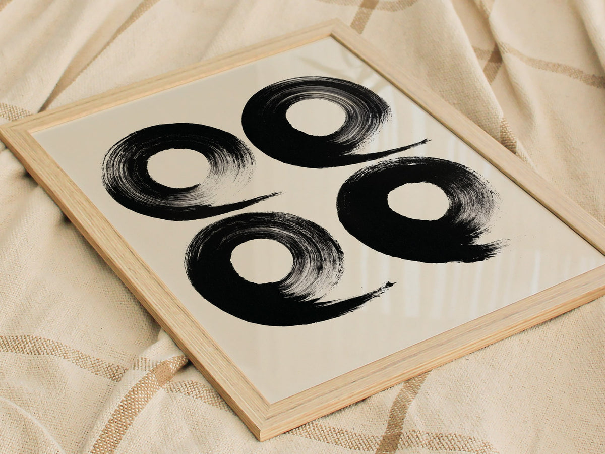 Four Organic Symbols Poster | Black and Cream Minimalism Art Print | Minimalist Wall Art — styled in an interior