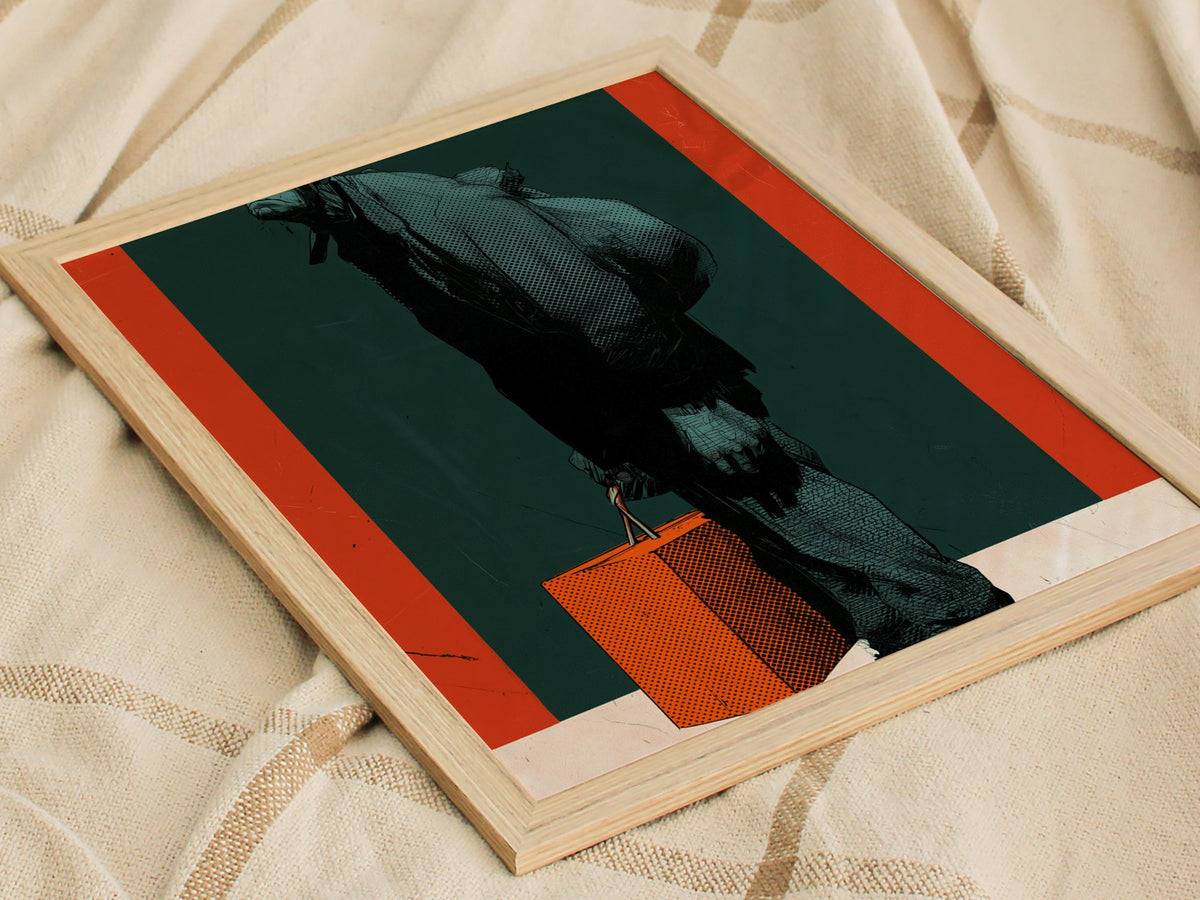Courier Carries Weight Poster | Teal and Orange Screen Print Art Print | Dark Fantasy Wall Art — styled in an interior