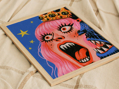 Queen Roars Back Poster | Jewel and Gold Illustrative Art Print | Dark Fantasy Wall Art — styled in an interior