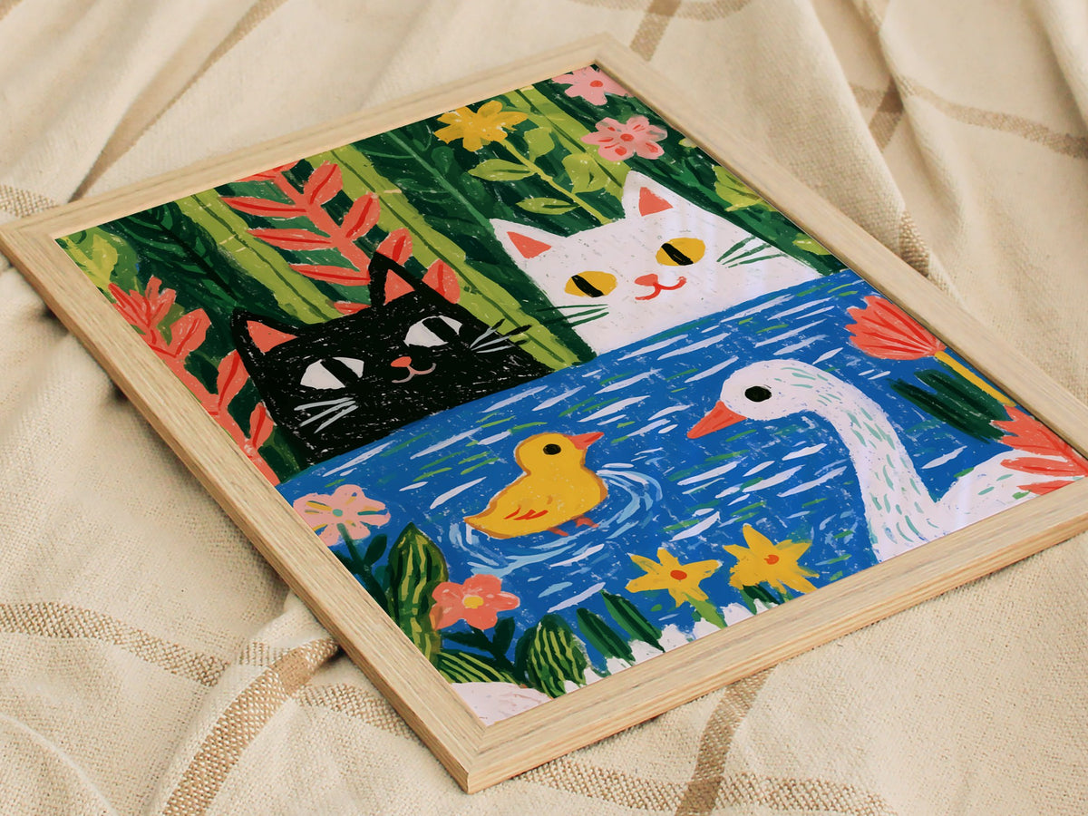 Forest Pond Companions Poster | Forest Green Illustrative Art Print | Kids Room Wall Art — styled in an interior