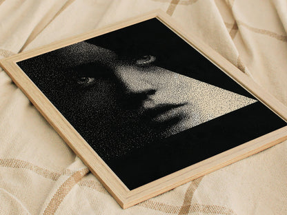 Face Emerging Light Poster | Black and Cream Pen and Ink Art Print | Dark Academia Wall Art — styled in an interior