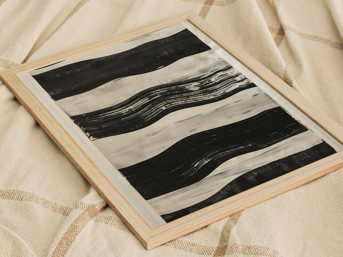 stripe-horizon Poster | Ochre and Navy Minimalism Art Print | Minimalist Wall Art — styled in an interior