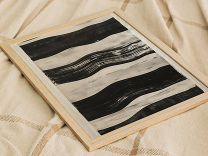 stripe-horizon Poster | Ochre and Navy Minimalism Art Print | Minimalist Wall Art — styled in an interior