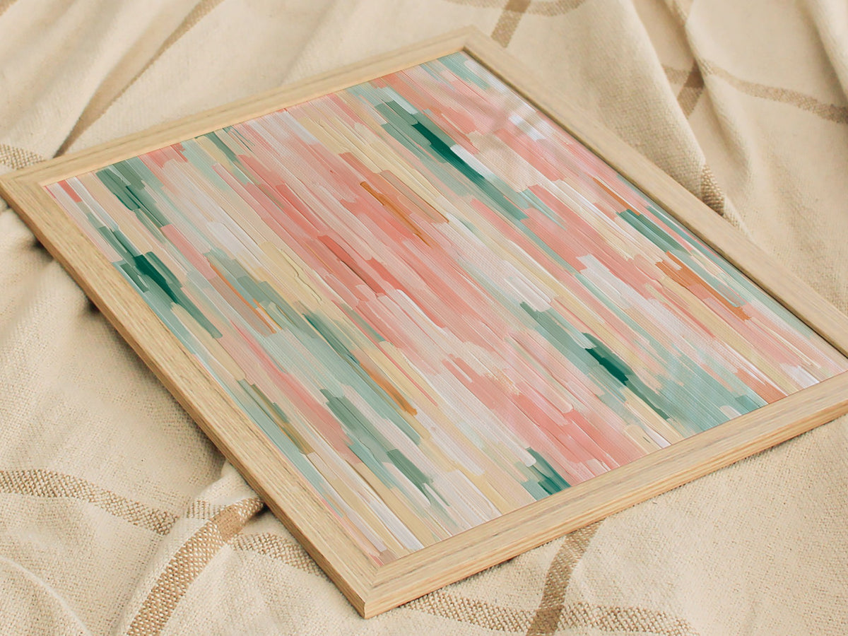 Drifting Color Fields Poster | Rose and Sage Oil Painting Art Print | Minimalist Wall Art — styled in an interior