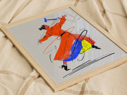 Dancer Breaks Free Poster | Pink and Orange Illustrative Art Print | Dance Studio Wall Art — styled in an interior