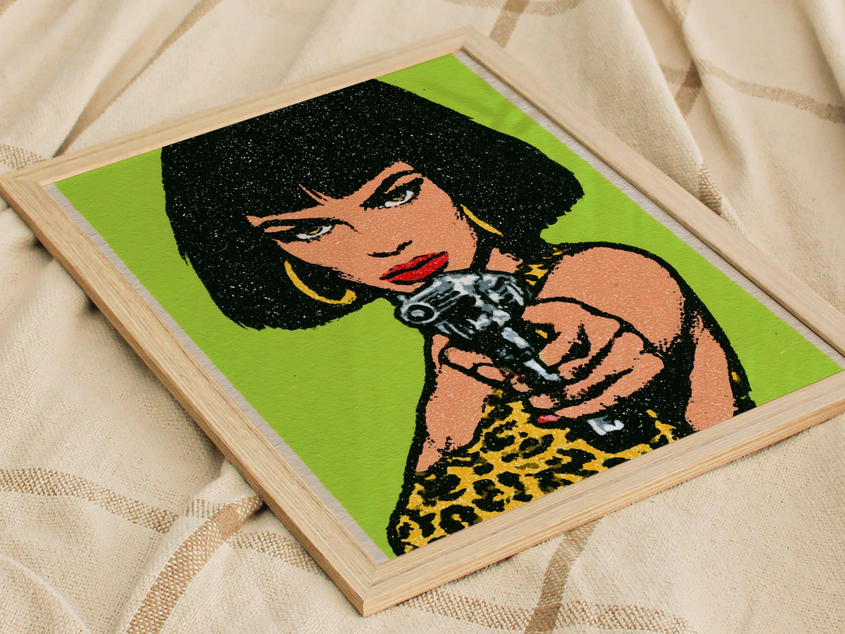 She Means Business Poster | Lime and Yellow Screen Print Art Print | Bold Maximalist Wall Art — styled in an interior