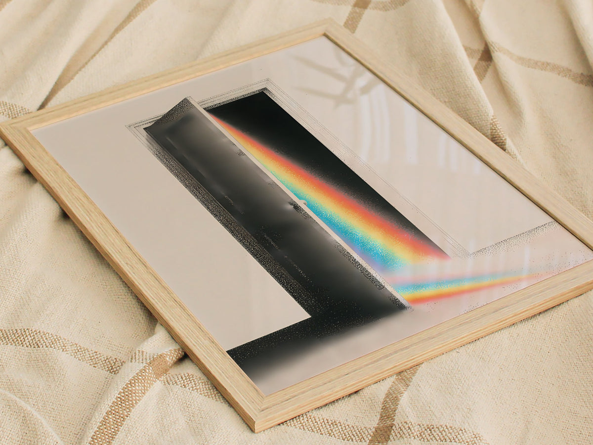 Rainbow Through the Door Poster | Rainbow and Black Pen and Ink Art Print | Mystic Wall Art — styled in an interior