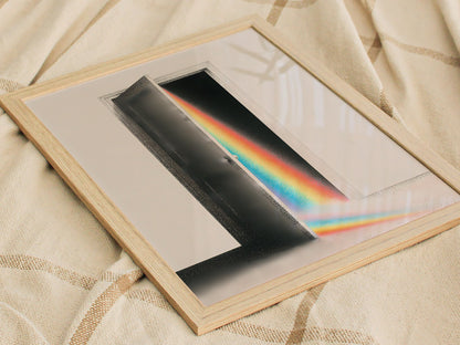 Rainbow Through the Door Poster | Rainbow and Black Pen and Ink Art Print | Mystic Wall Art — styled in an interior