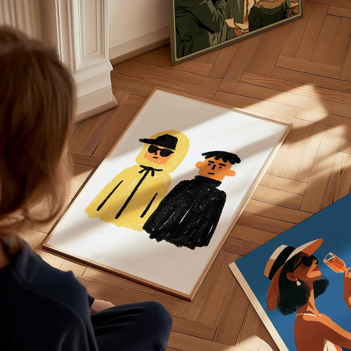 Yellow Hood Black Poster | Yellow and Black Illustrative Art Print | Streetwear Wall Art — styled in an interior