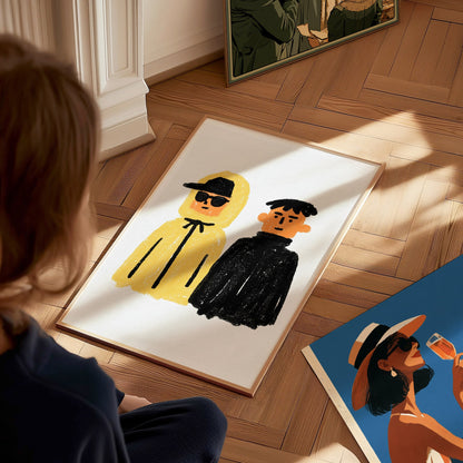Yellow Hood Black Poster | Yellow and Black Illustrative Art Print | Streetwear Wall Art — styled in an interior
