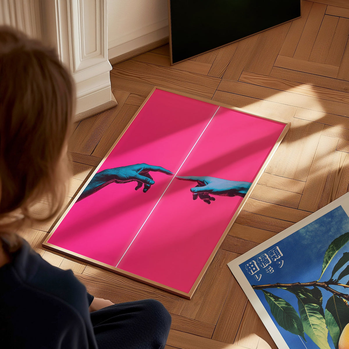 Neon Michelangelo Poster | Artistic Art Print — styled in an interior