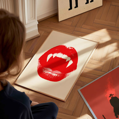 Vampire Bite Poster | Red and Cream Screen Print Art Print | Goth Wall Art — styled in an interior