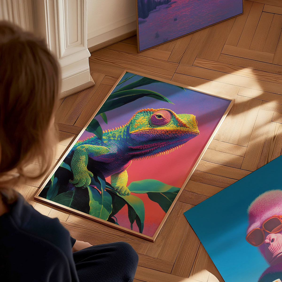 Psychadelic Chameleon Poster | Animals Art Print — styled in an interior