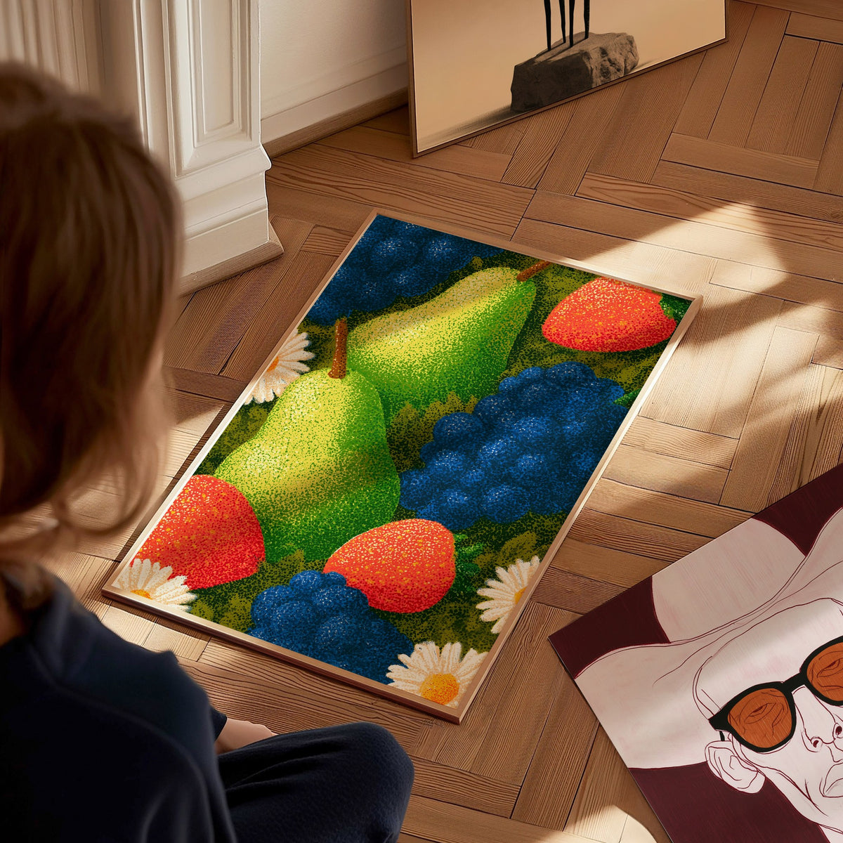 Fruit Bursts Bright Poster | Saturated Primary Illustrative Art Print | Kitchen Wall Art — styled in an interior
