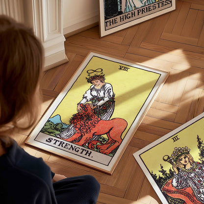 Strength Poster | Tarot Art Print — styled in an interior