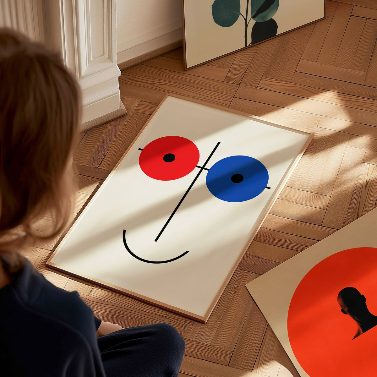 Red Blue Smile Poster | Red and Blue Minimalism Art Print | Modernist Wall Art — styled in an interior