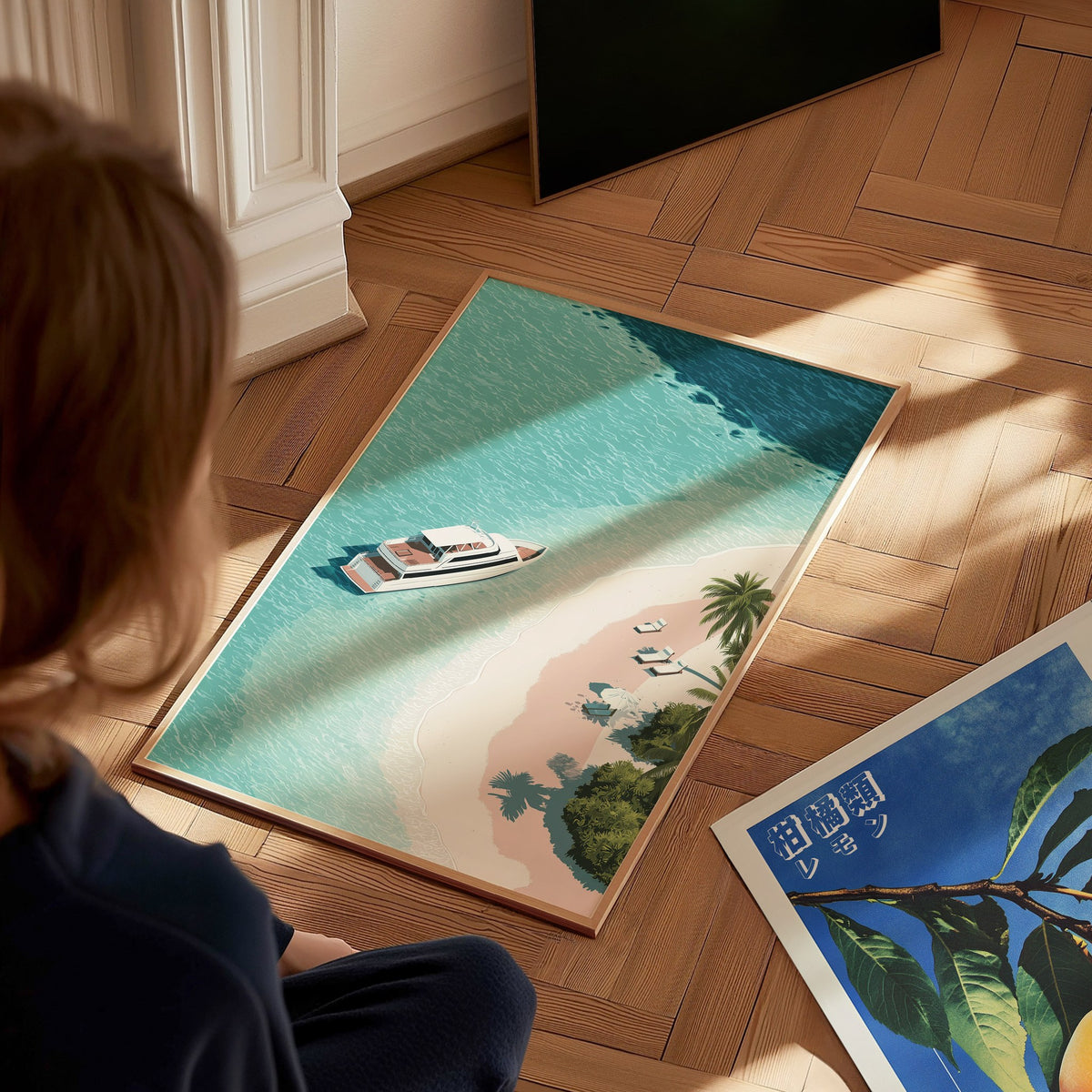 Luxury Yacht Poster | Liminal Art Print — styled in an interior