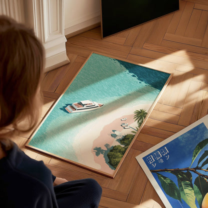Luxury Yacht Poster | Liminal Art Print — styled in an interior