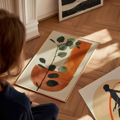 eucalyptus-and-ochre-arc Poster | Eucalyptus and Ochre Minimalism Art Print | Minimalist Wall Art — styled in an interior