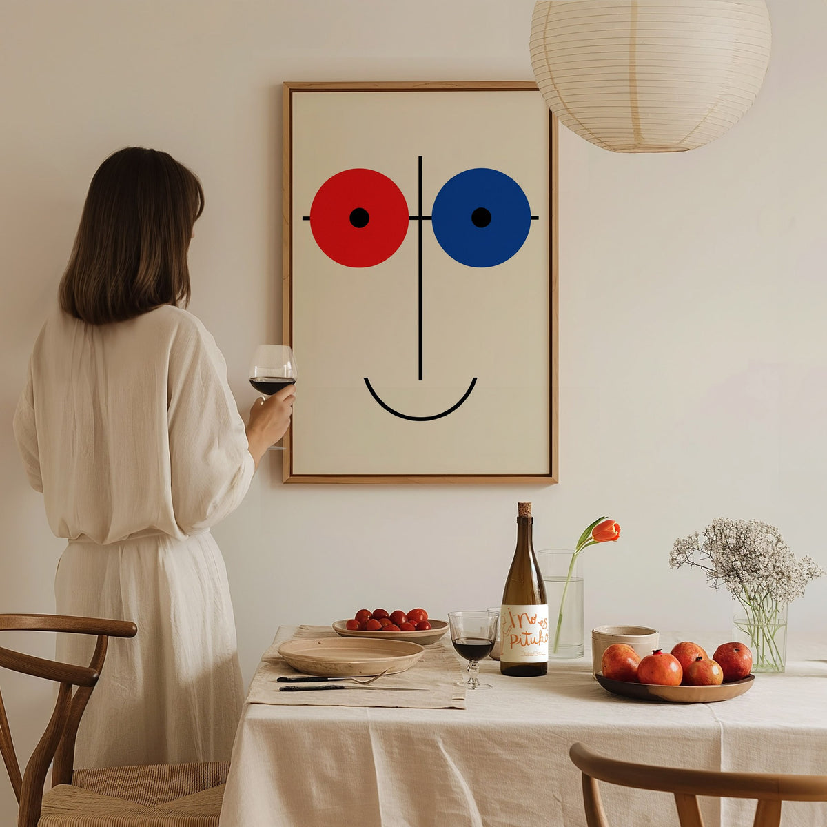 Red Blue Smile Poster | Red and Blue Minimalism Art Print | Modernist Wall Art — styled in an interior