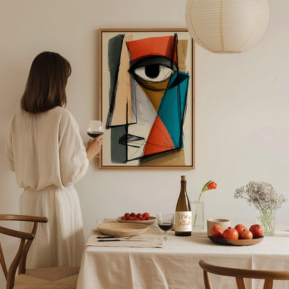 Fractured Gaze Poster | Teal and Burnt Illustrative Art Print | Modern Art Collectors Wall Art — styled in an interior