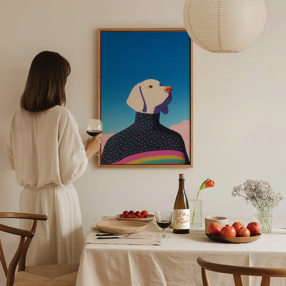 Rainbow Dog Sweater Poster | Kids Art Print — styled in an interior