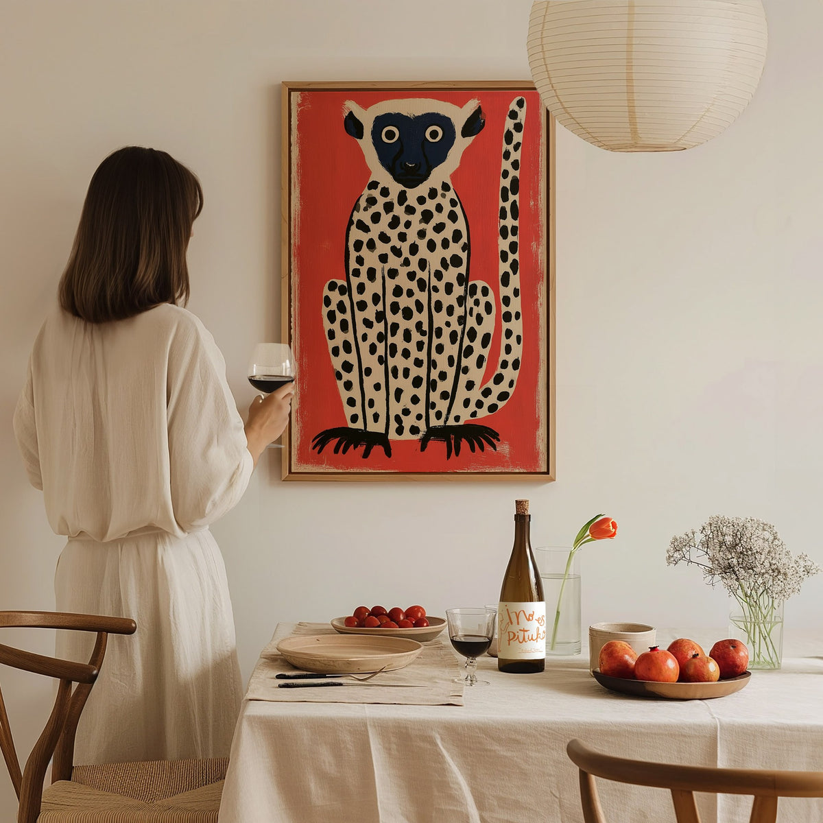 spotted-lemur Poster | Black and Ochre Screen Print Art Print | Kids Room Wall Art — styled in an interior