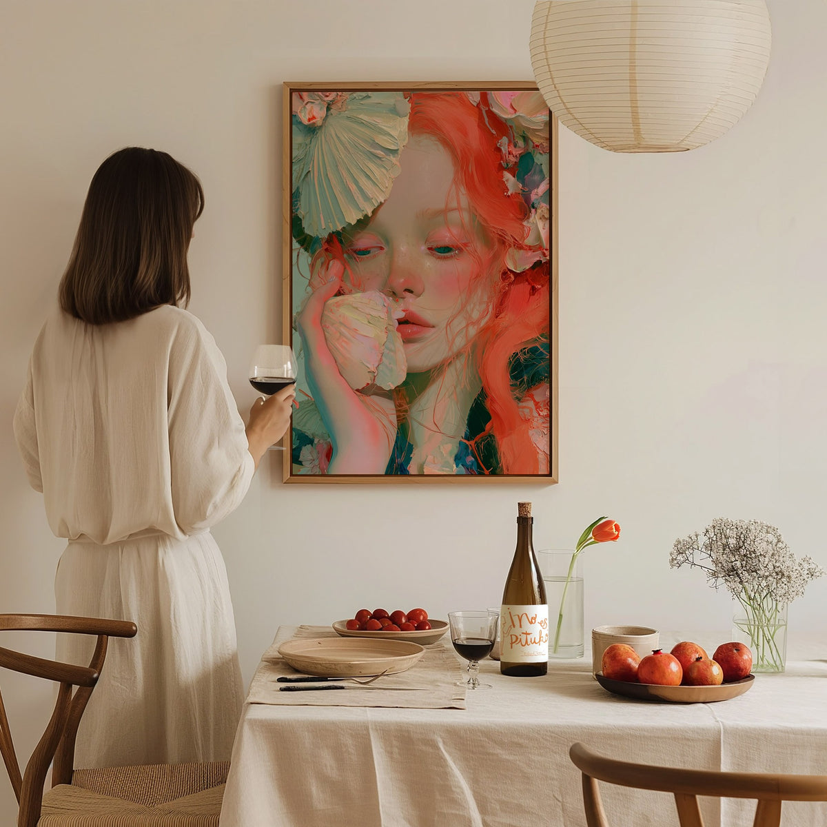 Fan Hides Everything Poster | Orange and Blue Oil Painting Art Print | Coastal Wall Art — styled in an interior