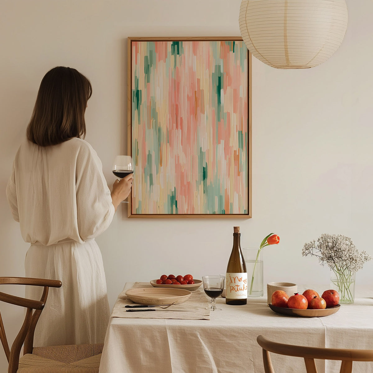 Drifting Color Fields Poster | Rose and Sage Oil Painting Art Print | Minimalist Wall Art — styled in an interior