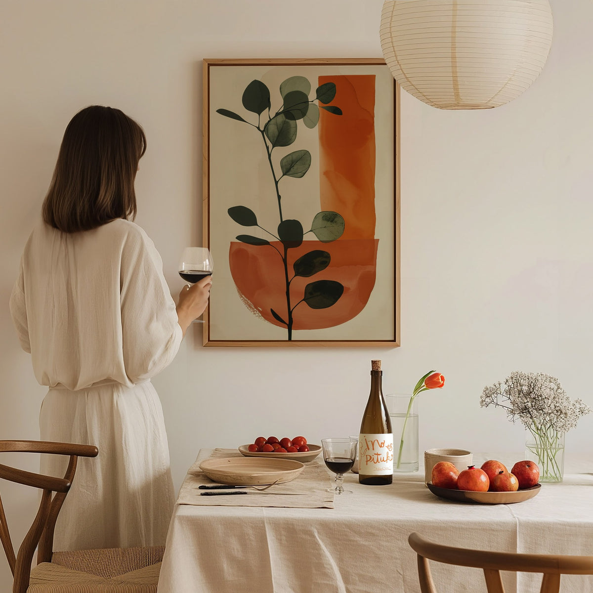 eucalyptus-and-ochre-arc Poster | Eucalyptus and Ochre Minimalism Art Print | Minimalist Wall Art — styled in an interior