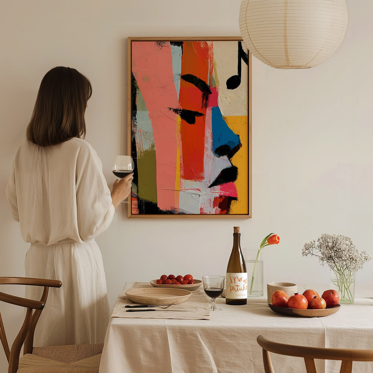 High Note Poster | Coral and Cobalt Abstract Art Print | Music Lover Wall Art — styled in an interior