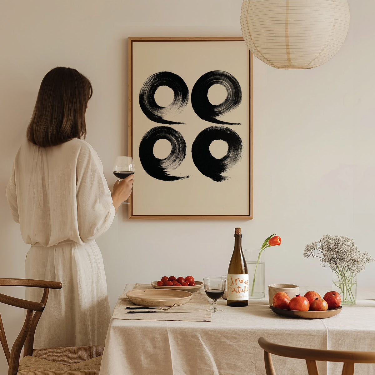 Four Organic Symbols Poster | Black and Cream Minimalism Art Print | Minimalist Wall Art — styled in an interior