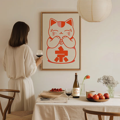 Maneki-neko Cat Poster | Wildlife Art Print — styled in an interior
