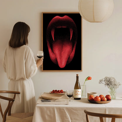 Vampire Smile Poster | Pen and Ink Art Print — styled in an interior