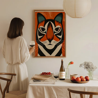 Tiger Stripes Poster | Orange and Teal Flat Design Art Print | Kids Room Wall Art — styled in an interior