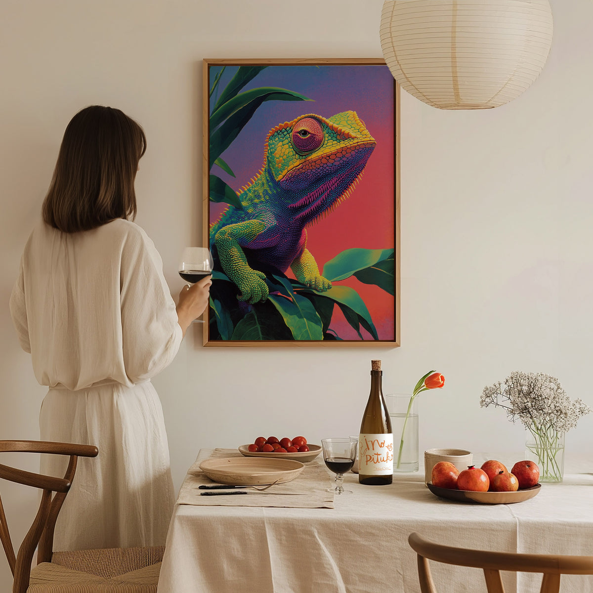 Psychadelic Chameleon Poster | Animals Art Print — styled in an interior