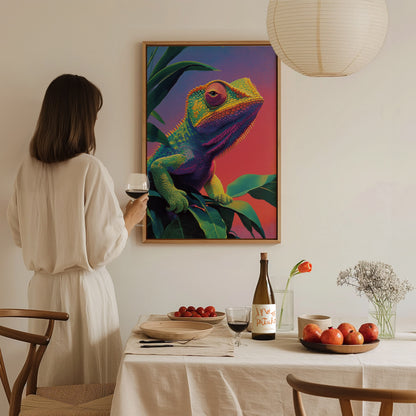 Psychadelic Chameleon Poster | Animals Art Print — styled in an interior