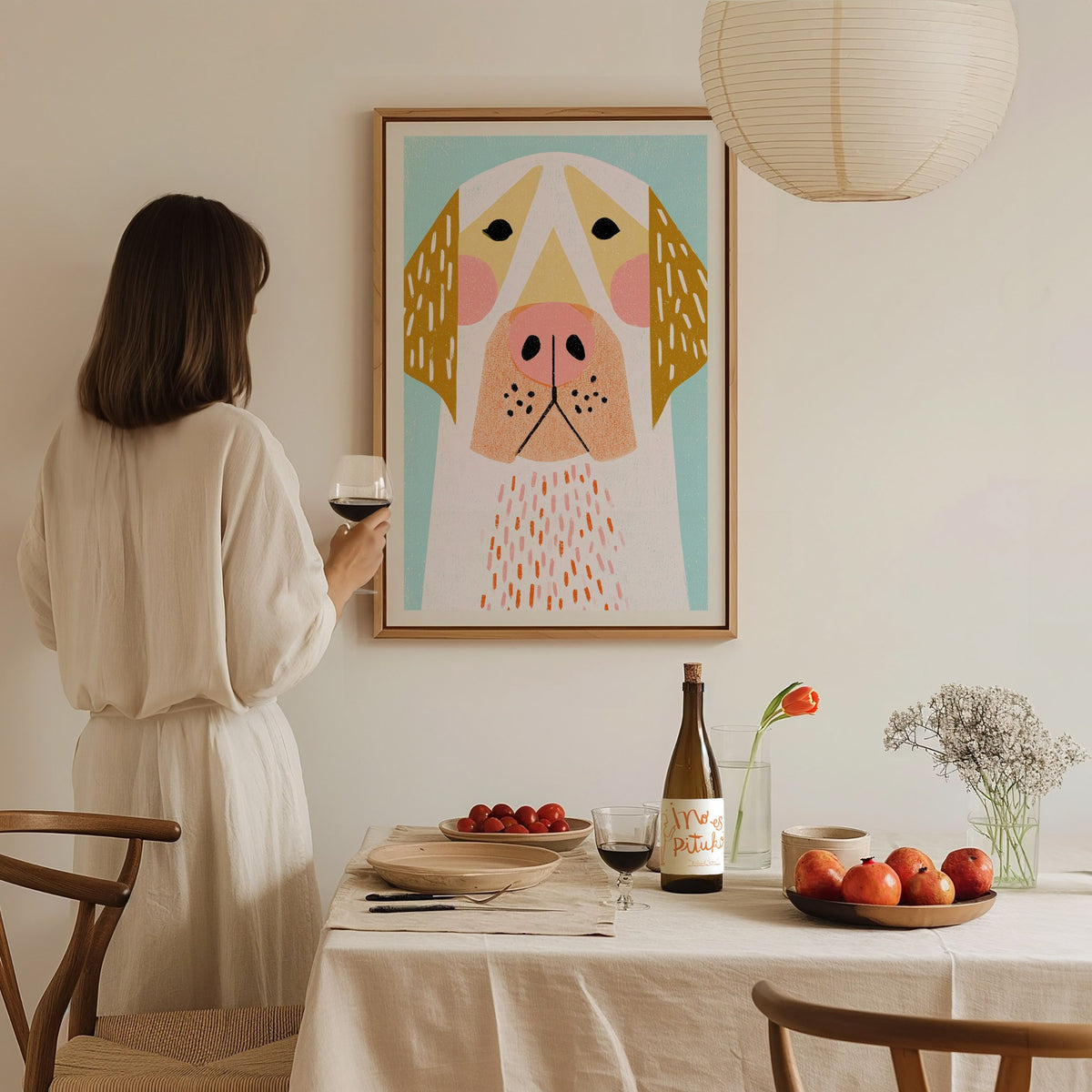 Golden Ears Poster | Mustard and Pink Illustrative Art Print | Kids Room Wall Art — styled in an interior
