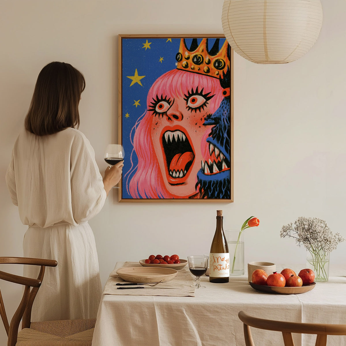 Queen Roars Back Poster | Jewel and Gold Illustrative Art Print | Dark Fantasy Wall Art — styled in an interior