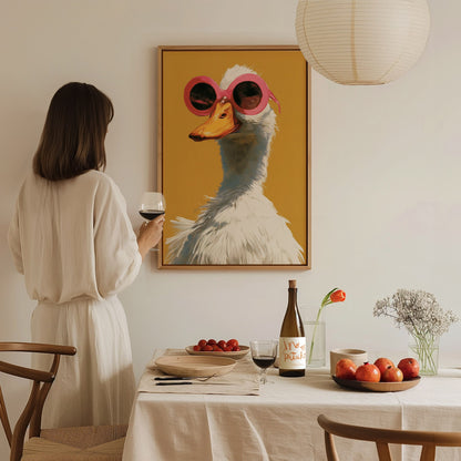 Duck in Pink Shades Poster | Mustard and Pink Screen Print Art Print | Playful Modern Wall Art — styled in an interior