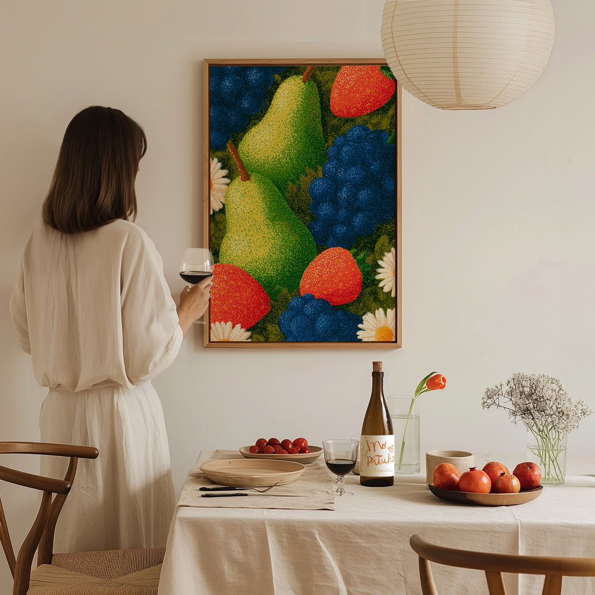 Fruit Bursts Bright Poster | Saturated Primary Illustrative Art Print | Kitchen Wall Art — styled in an interior