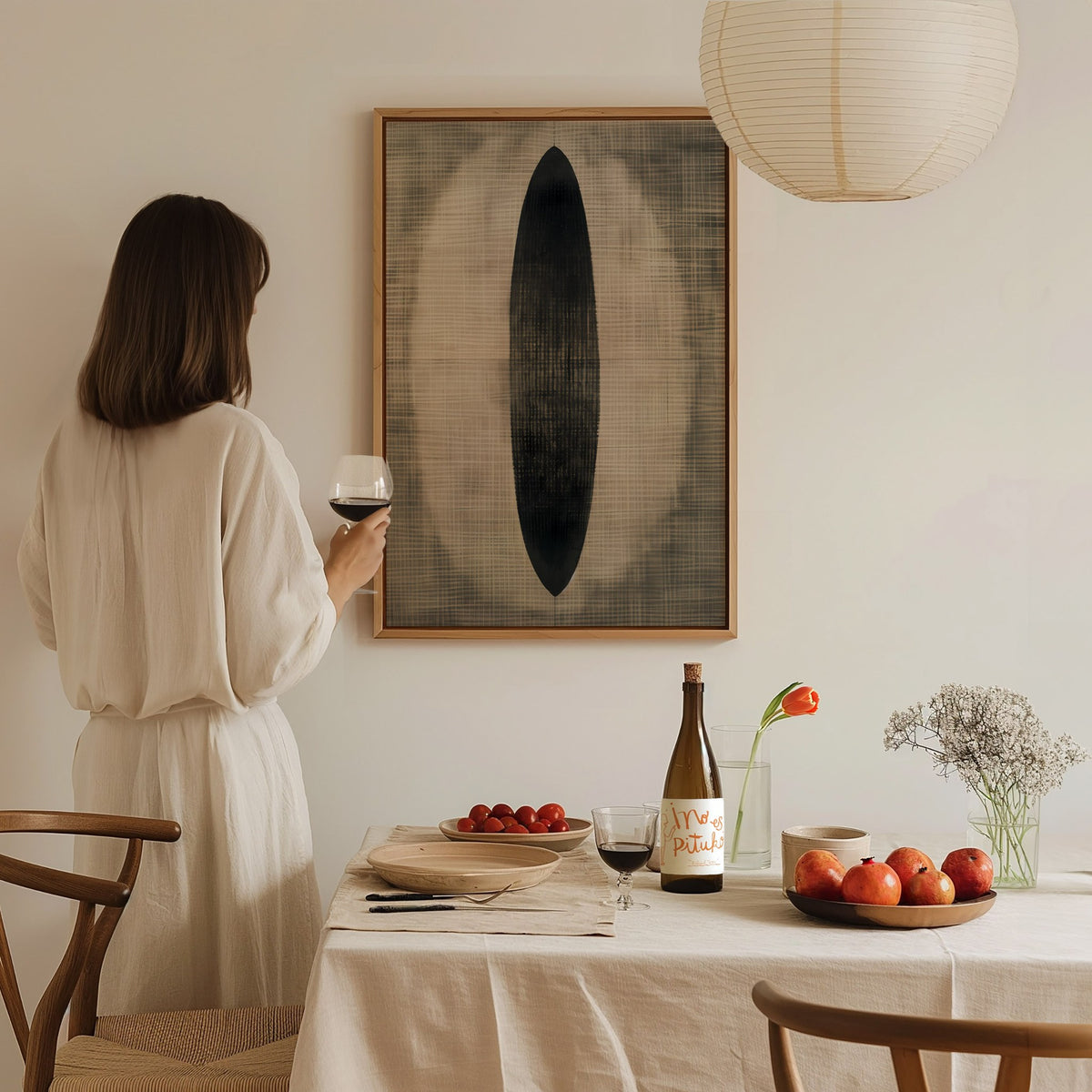 Gradient Ellipse Poster | Black and Grey Minimalism Art Print | Minimalist Wall Art — styled in an interior