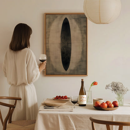 Gradient Ellipse Poster | Black and Grey Minimalism Art Print | Minimalist Wall Art — styled in an interior